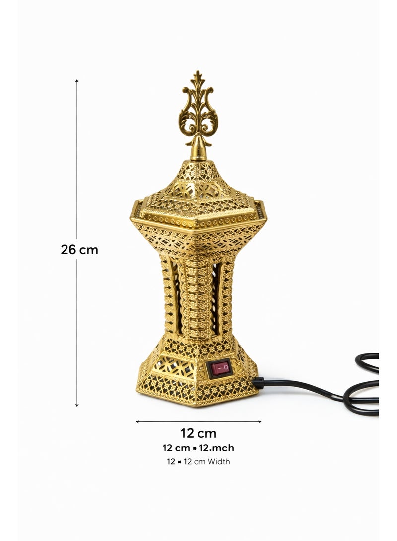 مبخرة كهربائية معدنية ديكورية بسلك كهربائي – تصميم إسلامي فاخر – ديكور رمضان وديكور منزلي – ارتفاع 26 سم (عرض 12 × 12 سم) - Image 3